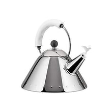 Load image into Gallery viewer, Alessi Kettle in 18/10 Stainless Steel Mirror Polished with Handle and Small Bird-Shaped Whistle in Pa, White