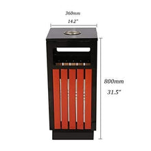 Load image into Gallery viewer, LOMJK Outdoor Trash Cans Bins Outdoor Dustbins Standing Steel Wood Trash Can Community Garden Commercial Unit Bins Storage Barrel with Ashtray Outdoor Trash Cans