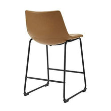 Load image into Gallery viewer, Walker Edison Douglas Urban Industrial Faux Leather Armless Counter Chairs, Set of 2, Whiskey Brown