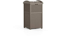 Load image into Gallery viewer, Suncast 33 Gallon Hideaway Trash Can for Patio - Resin Outdoor Trash with Lid - Use in Backyard, Deck, or Patio - Dark Taupe