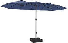 Load image into Gallery viewer, PHI VILLA 15ft Patio Umbrella Double-Sided Outdoor Market Extra Large Umbrella with Crank, Umbrella Base Included (Blue)