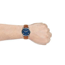 Load image into Gallery viewer, Fossil Men's Copeland Quartz Leather Three-Hand Watch, Color: Silver/Blue Dial, Brown (Model: FS5661)