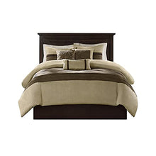 Load image into Gallery viewer, Madison Park - Palmer 7 Piece Comforter Set - Natural - Queen - Pieced Microsuede - Includes 1 Comforter, 3 Decorative Pillows, 1 Bed Skirt, 2 Shams