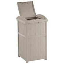 Load image into Gallery viewer, Suncast Trash Hideaway Outdoor Patio 33 Gallon Trash Can Bin, 1 Java and 1 Taupe