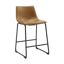 Load image into Gallery viewer, Walker Edison Douglas Urban Industrial Faux Leather Armless Counter Chairs, Set of 2, Whiskey Brown
