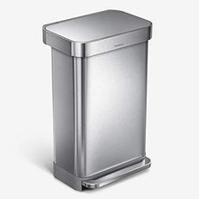 Load image into Gallery viewer, simplehuman 45 Liter Rectangular Hands-Free Kitchen Step Trash Can with Soft-Close Lid, Brushed Stainless Steel