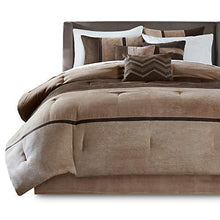 Load image into Gallery viewer, Madison Park Palisades Queen Size Bed Comforter Set Bed In A Bag - Brown, Taupe , Pieced Stripe – 7 Pieces Bedding Sets – Micro Suede Bedroom Comforters