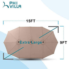 Load image into Gallery viewer, PHI VILLA 15ft Patio Umbrella Double-Sided Outdoor Market Extra Large Umbrella with Crank, Umbrella Base Included (Beige)