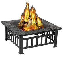 Load image into Gallery viewer, ZENY 32’’ Outdoor Fire Pits BBQ Square Firepit Table Backyard Patio Garden Stove Wood Burning Fireplace with Spark Screen Cover,Poker,Cover,Grill