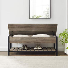 Load image into Gallery viewer, Walker Edison Julian Rustic Farmhouse Lift Top Entry Bench with Bottom Rack, 48 Inch - Grey
