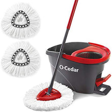 Load image into Gallery viewer, O-Cedar EasyWring Microfiber Spin Mop & Bucket Floor Cleaning System + 2 Extra Refills, Red/Gray