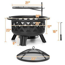 Load image into Gallery viewer, KINGSO 2-in-1 Outdoor Fire Pit with Cooking Grate 30" Heavy Duty Fire Pits Outdoor Wood Burning Steel BBQ Grill Firepit Bowl with Spark Screen Cover Log Grate Fire Poker for Backyard Bonfire Patio