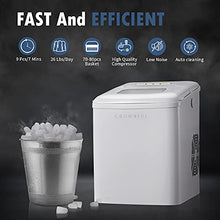 Load image into Gallery viewer, CROWNFUL Ice Maker Machine for Countertop, 9 Bullet Ice Cubes S/L Ready in 7 Minutes, 26lbs/24H, Auto self-Cleaning, Portable Small Ice Maker with Scoop and Basket (White)