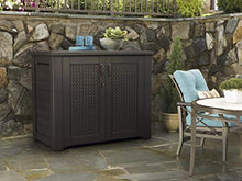 Load image into Gallery viewer, Rubbermaid Extra Large Decorative Patio Storage, Weather Resistant Outdoor Storage Cabinet, Dark Teak