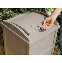 Load image into Gallery viewer, Suncast Trash Hideaway Outdoor Patio 33 Gallon Trash Can Bin, 1 Java and 1 Taupe