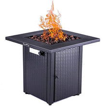 Load image into Gallery viewer, LEGACY HEATING 28 Inch Square Outdoor Gas Propane Fire Pit Pits Firepit Fireplace Dinning Table Tables with Lid, Lava Stone, 48000BTU, ETL Certification, Wicker Look, for Garden Backyard Deck Patio