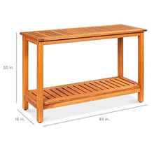 Load image into Gallery viewer, Best Choice Products 48in 2-Shelf Eucalyptus Wood Console Table Indoor Outdoor Multifunctional Buffet Bar Storage Organizer w/Natural Finish, Sliders