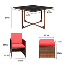 Load image into Gallery viewer, Devoko 9 Pieces Patio Dining Sets Outdoor Space Saving Rattan Chairs with Glass Table Patio Furniture Sets Cushioned Seating and Back Sectional Conversation Set (Red)