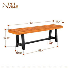 Load image into Gallery viewer, PHI VILLA Outdoor Acacia Wood Bench, 63" Long Patio Wooden Picnic Bench for 3 People, Backless Oil Finished Teak Bench for Garden, Porch, Yard