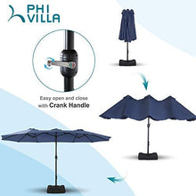 Load image into Gallery viewer, PHI VILLA 15ft Patio Umbrella Double-Sided Outdoor Market Extra Large Umbrella with Crank, Umbrella Base Included (Blue)