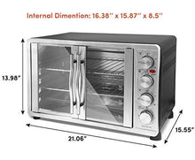 Load image into Gallery viewer, Elite Gourmet ETO-4510M Double French Door Countertop Convection Toaster Oven, Bake Broil Toast Rotisserie Keep Warm 12"-14" pizza 2 Racks, 18-Slice, 45 L, Stainless Steel & Black