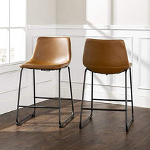 Load image into Gallery viewer, Walker Edison Douglas Urban Industrial Faux Leather Armless Counter Chairs, Set of 2, Whiskey Brown