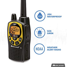 Load image into Gallery viewer, Midland 50 Channel Waterproof GMRS Two-Way Radio - Long Range Walkie Talkie with 142 Privacy Codes, SOS Siren, and NOAA Weather Alerts and Weather Scan (Black/Yellow, Pair Pack)