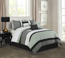 Load image into Gallery viewer, Shatex Bedding Comforter Set Bed in A Bag - 7 Piece Luxury Striped Microfiber Bedding Sets - Oversized Bedroom Comforters, Queen Size, Almarine Mint