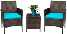 Load image into Gallery viewer, Devoko Patio Porch Furniture Sets 3 Pieces PE Rattan Wicker Chairs with Table Outdoor Garden Furniture Sets (Brown/Blue)