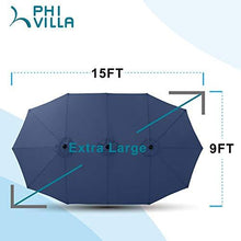 Load image into Gallery viewer, PHI VILLA 15ft Patio Umbrella Double-Sided Outdoor Market Extra Large Umbrella with Crank, Umbrella Base Included (Blue)