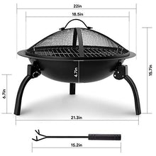 Load image into Gallery viewer, Amagabeli Fire Pit Outdoor Wood Burning Portable Folding 22in Firepit Firebowl Fireplace Poker Spark Screen Retardant Mesh Lid Deep Round Outside Backyard Camping Metal Grate Rustproof Black