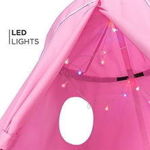 Load image into Gallery viewer, Best Choice Products Kids Indoor & Outdoor Hanging Hammock Swing Tent Set w/Inflatable Base, Ropes, and Multicolor LED String Lights, Pink