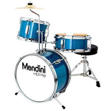 Load image into Gallery viewer, Mendini by Cecilio 13 inch 3-Piece Kids/Junior Drum Set with Throne, Cymbal, Pedal & Drumsticks (Blue Metallic)