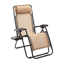 Load image into Gallery viewer, Amazon Basics Textilene Outdoor Adjustable Zero Gravity Folding Reclining Lounge Chair with Side table and Pillow - Pack of 2, Beige