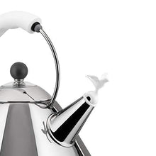Load image into Gallery viewer, Alessi Kettle in 18/10 Stainless Steel Mirror Polished with Handle and Small Bird-Shaped Whistle in Pa, White