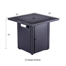 Load image into Gallery viewer, LEGACY HEATING 28 Inch Square Outdoor Gas Propane Fire Pit Pits Firepit Fireplace Dinning Table Tables with Lid, Lava Stone, 48000BTU, ETL Certification, Wicker Look, for Garden Backyard Deck Patio