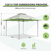 Load image into Gallery viewer, EAGLE PEAK 13' x 13' Straight Leg Pop Up Canopy Tent Instant Outdoor Canopy Easy Set-up Folding Shelter w/ Auto Extending Eaves 169 Square Feet of Shade (Gray/Green)