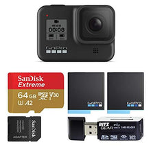 Load image into Gallery viewer, GoPro HERO8 Black Waterproof Action Camera with Touch Screen 4K Ultra HD Video 12MP Photos 1080p Live with Accessoy Bundle + 2 Extra GoPro USA Batteries Total 3 + Sandisk 64GB MicroSD U3 + Ritz Reader