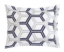 Load image into Gallery viewer, Chic Home Marcia 4 Piece Comforter Set Printed Pinch Pleated Ruffled and Reversible Geometric Design with Decorative Pillow and Sham, Full/Queen, Navy