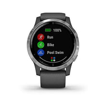 Load image into Gallery viewer, Garmin 010-02174-01 Vivoactive 4 Smartwatch, Shadow Gray/Stainless Bundle with Deco Gear Magnetic Wireless Sport Earbuds, Red with Carrying Case and Voltix 2600mAh Portable Power Bank