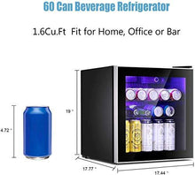 Load image into Gallery viewer, Antarctic Star Mini Fridge Cooler - 60 Can Beverage Refrigerator Glass Door for Beer Soda or Wine – Glass Door Small Drink Dispenser Machine Clear Front Removable for Home, Office or Bar, 1.6cu.ft