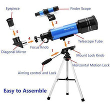 Load image into Gallery viewer, MaxUSee 70mm Refractor Telescope with Tripod & Finder Scope for Kids & Astronomy Beginners, Portable Telescope with 4 Magnification eyepieces & Phone Adapter