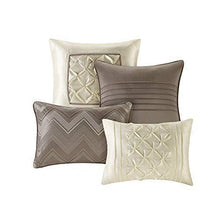 Load image into Gallery viewer, Madison Park Essentials Room in a Bag Faux Silk Comforter Set-Luxe Diamond Tufting All Season Bedding, Matching Curtains, Decorative Pillows, Queen(90"x90"), Taupe