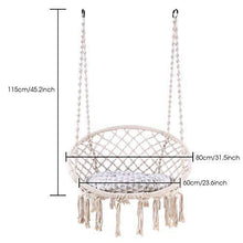 Load image into Gallery viewer, Ohuhu Hammock Chair Hanging Chair Swing with Soft Cushion & Durable Hanging Hardware Kit, 100% Cotton Rope Indoor Macrame Swing Chairs for Bedroom/Balcony, Christmas Idea Gifts for Girls Kids Birthday