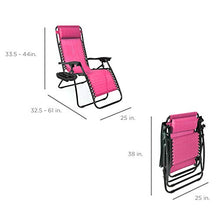 Load image into Gallery viewer, Best Choice Products Set of 2 Adjustable Steel Mesh Zero Gravity Lounge Chair Recliners w/Pillows and Cup Holder Trays - Pink