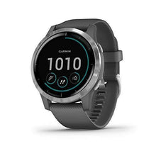 Load image into Gallery viewer, Garmin 010-02174-01 Vivoactive 4 Smartwatch, Shadow Gray/Stainless Bundle with Deco Gear Magnetic Wireless Sport Earbuds, Red with Carrying Case and Voltix 2600mAh Portable Power Bank