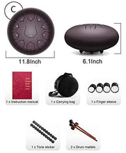 Load image into Gallery viewer, Steel Tongue Drum - 11 Notes 12 inches - Percussion Instrument -Handpan Drum with Bag, Music Book, Mallets, Finger Picks (12'', Dark Purple)