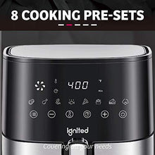 Load image into Gallery viewer, ignited Air Fryer, 5.5/7.5 Quart Large, 1700-Watt Oilless Cooker, LED Digital Touchscreen with Preset Buttons, Nonstick Frying Basket, Healthy Cookbook Included (Black)
