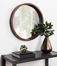 Load image into Gallery viewer, Kate and Laurel Hutton Round Decorative Modern Wood Frame Wall Mirror, 22 Inch Diameter, Walnut Finish