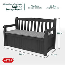 Load image into Gallery viewer, Keter Solana 70 Gallon Storage Bench Deck Box for Patio Furniture, Front Porch Decor and Outdoor Seating – Perfect to Store Garden Tools and Pool Toys, Grey